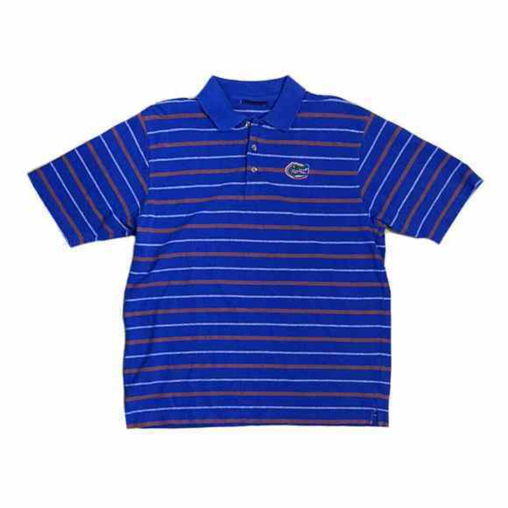 Vantage LARGE Blue Striped‎ Polo Florida Gators Embroidered Logo Short Sleeve